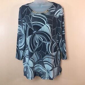 Chicos Travelers Blue White Butterfly Gold Metal Accent Collar Size 1 M